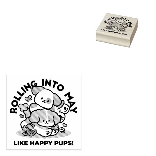 Rolling in mei als Happy Pups - Schattigee lenteho Rubberstempel (Gestempeld)