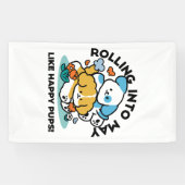 Rolling in mei als Happy Pups - Schattigee lenteho Spandoek (Horizontaal)