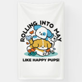 Rolling in mei als Happy Pups - Schattigee lenteho Spandoek (Verticaal)