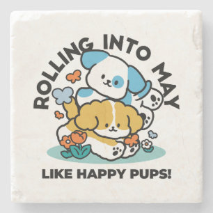 Rolling in mei als Happy Pups - Schattigee lenteho Stenen Onderzetter