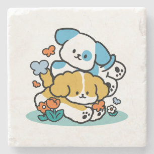 Rolling in mei als Happy Pups - Schattigee lenteho Stenen Onderzetter