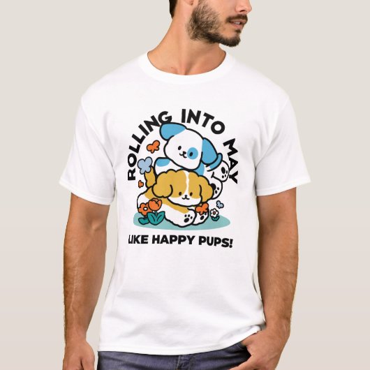 Rolling in mei als Happy Pups - Schattigee lenteho T-shirt (Voorkant)