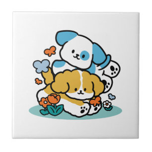 Rolling in mei als Happy Pups - Schattigee lenteho Tegeltje