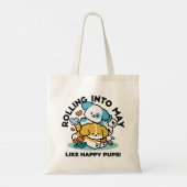 Rolling in mei als Happy Pups - Schattigee lenteho Tote Bag (Achterkant)