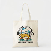 Rolling in mei als Happy Pups - Schattigee lenteho Tote Bag (Voorkant)