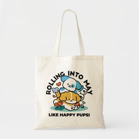 Rolling in mei als Happy Pups - Schattigee lenteho Tote Bag (Voorkant)