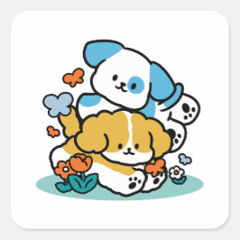 Rolling in mei als Happy Pups - Schattigee lenteho Vierkante Sticker