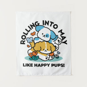 Rolling in mei als Happy Pups - Schattigee lenteho Wandkleed