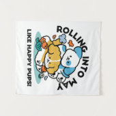 Rolling in mei als Happy Pups - Schattigee lenteho Wandkleed (Voorkant (horizontaal))
