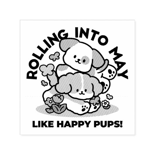 Rolling in mei als Happy Pups - Schattigee lenteho Zelfinktende Stempel (Design)