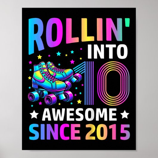 Rolling Into 10 Years Old Skates 10th Birthday Gif Poster (Voorkant)