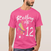Rolling Into 12 Backprint Roller Skating Birthday T-shirt (Voorkant)