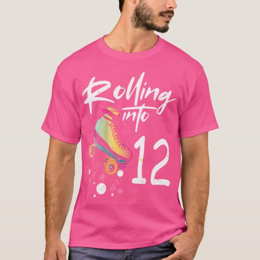 Rolling Into 12 Backprint Roller Skating Birthday T-shirt (Voorkant)