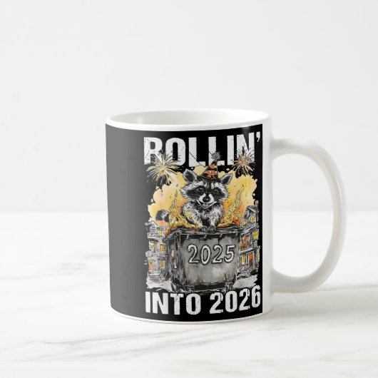 Rolling Into 2026 Trash Racoon Funny New Years Eve Koffiemok (Rechts)