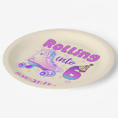 Rolling Into 6 - Schattigee Paarse Roller Schaats Papieren Bordje (Gekanteld)