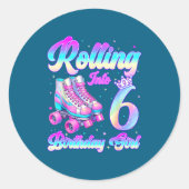 Rolling Into 6 Year Old Roller Skating 6th Birthda Ronde Sticker (Voorkant)