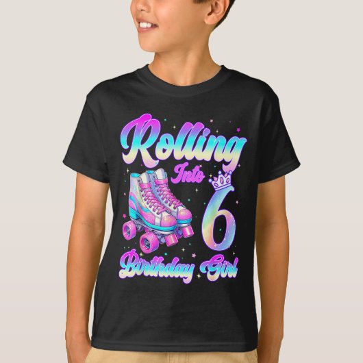 Rolling Into 6 Year Old Roller Skating 6th Birthda T-shirt (Voorkant)