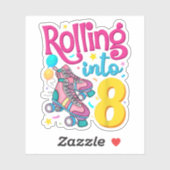 Rolling Into 8 Years Old 8th Birthday Cute Skating Sticker (Vel)