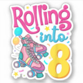 Rolling Into 8 Years Old 8th Birthday Cute Skating Sticker (Voorkant)