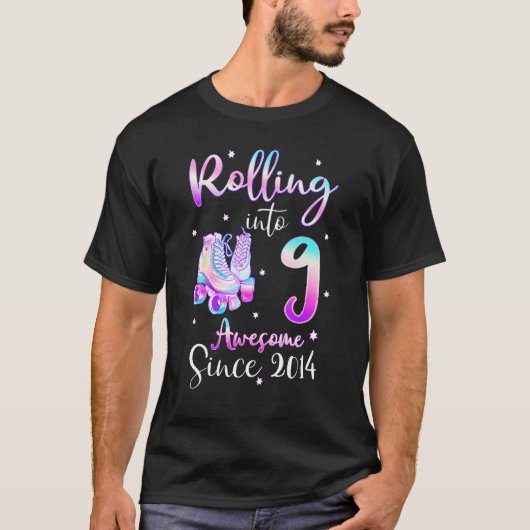 Rolling Into 9 Awesome Since 2014 9th Bday Roller T-shirt (Voorkant)
