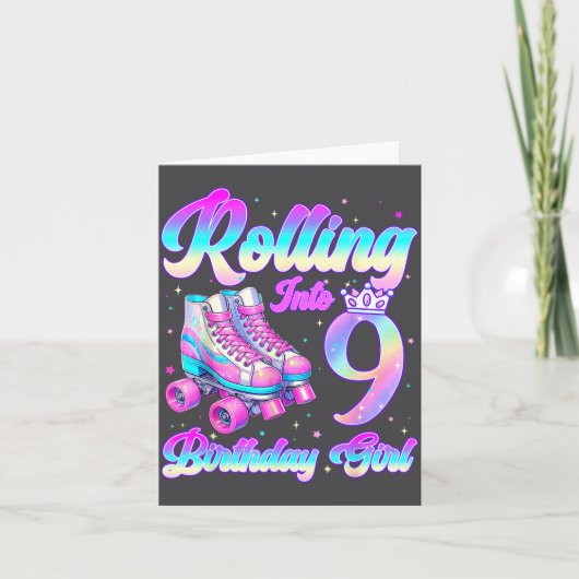Rolling Into 9 Year Old Roller Skating 9th Birthda Kaart (Voorkant)