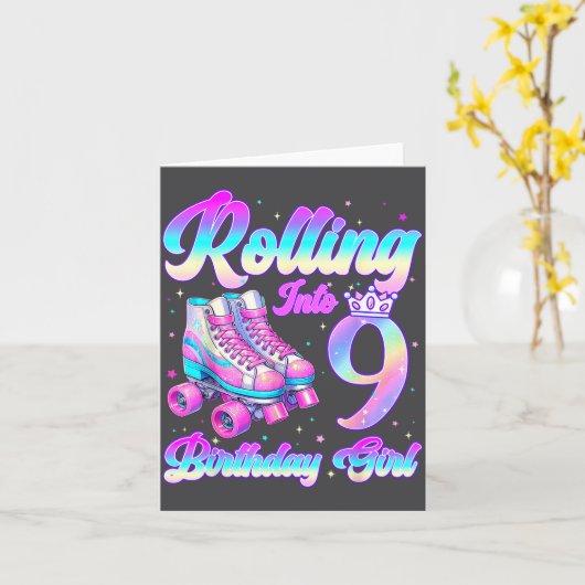 Rolling Into 9 Year Old Roller Skating 9th Birthda Kaart (Gele Bloem)