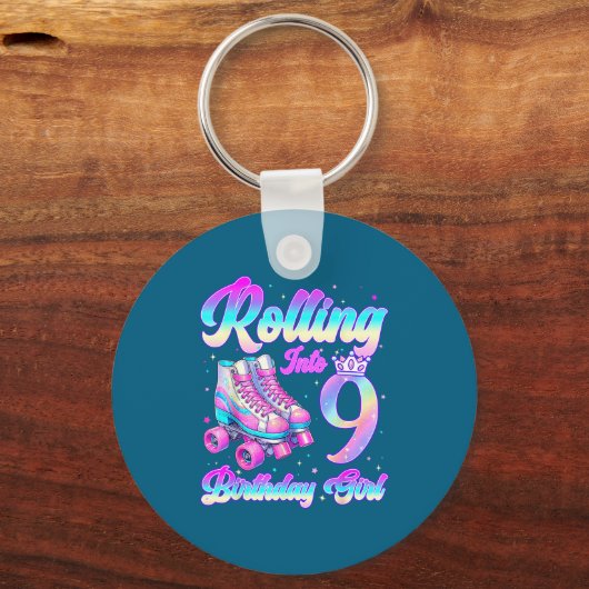 Rolling Into 9 Year Old Roller Skating 9th Birthda Sleutelhanger (Voorkant)
