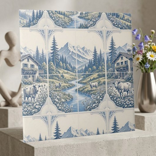 Rolling Meadow Grazing Cow Rustic Berg Scenic Tegeltje