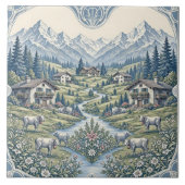 Rolling Meadows Grazing Cow Rustic Cabin Mountains Tegeltje (Voorkant)