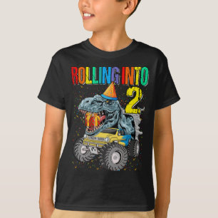 Rolling naar 2e jaardag monster Truck Dinosaur T-shirt
