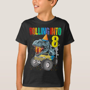 Rolling naar 8th Birthday Monster Truck Dinosaur T-shirt