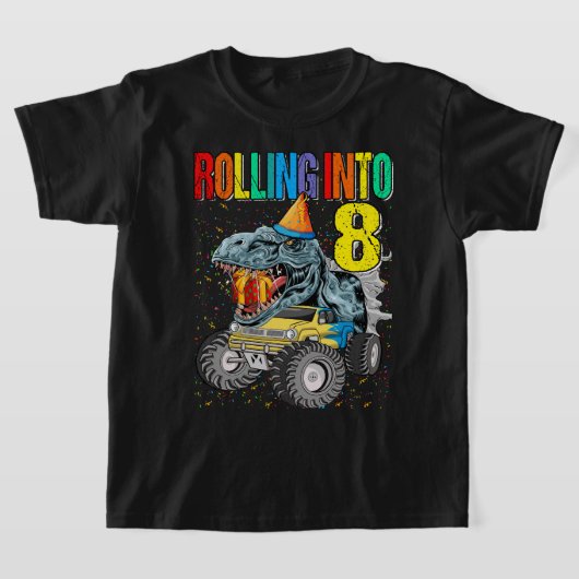 Rolling naar 8th Birthday Monster Truck Dinosaur T-shirt (Laagn)