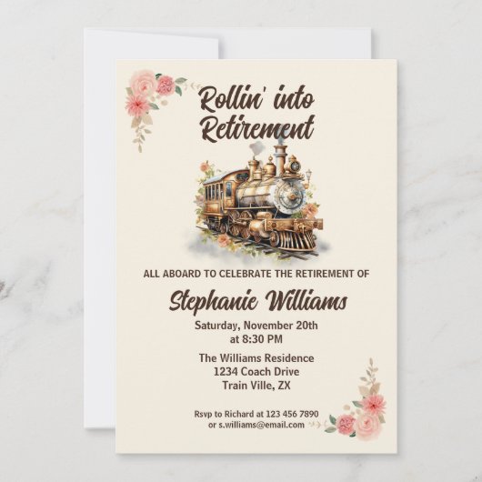 Rolling naar Retirement Travel  Trein Partij Kaart (Voorkant)