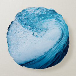 Rolling Ocean Wave in blauwe tinten Rond Kussen