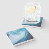 Rolling Ocean Wave in blauwe tinten Stenen Onderzetter (Zijkant)