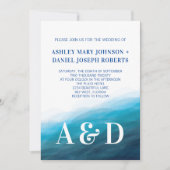 Rolling Ocean Waves Bruiloft uitnodiging, Turquois Kaart (Voorkant)