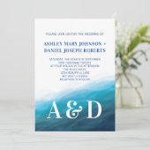 Rolling Ocean Waves Bruiloft uitnodiging, Turquois Kaart (Staand voorkant)