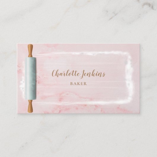 Rolling Pin Baker Patisserie Elegant Roze Marmer Visitekaartje (Voorkant)