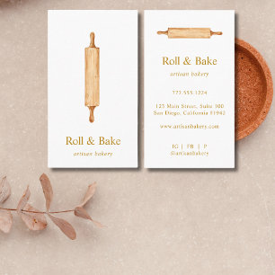 Rolling Pin Bakery Chef Cateraar Gold Script Visitekaartje