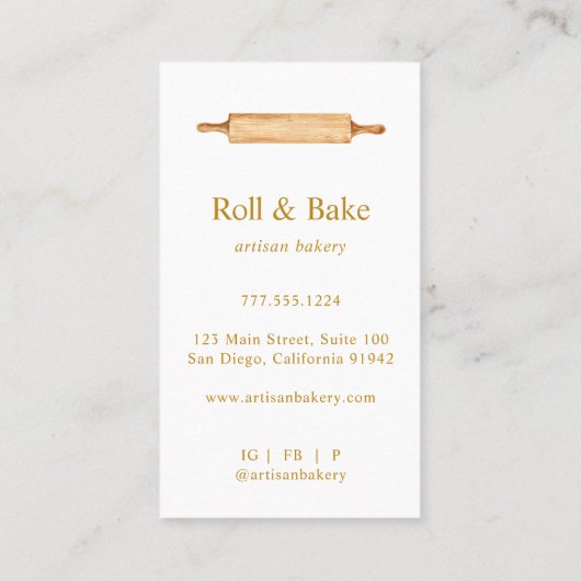 Rolling Pin Bakery Chef Cateraar Gold Script Visitekaartje (Achterkant)