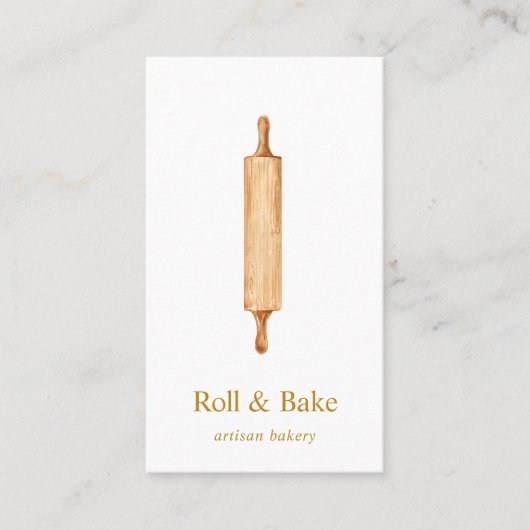 Rolling Pin Bakery Chef Cateraar Gold Script Visitekaartje (Voorkant)