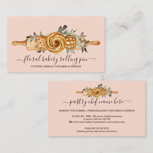 Rolling pin Bakery Cookies Breads Blush Pink Visitekaartje (Voorkant / Achterkant)