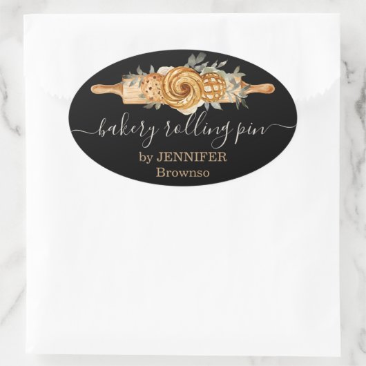 Rolling Pin Bakery Cookies Breads elegant zwart Ovale Sticker (Tas)