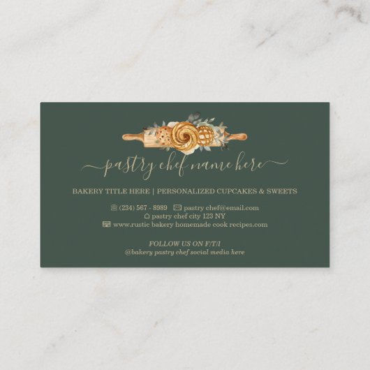 Rolling Pin Bakery Cookies Breads groen goud Visitekaartje (Achterkant)