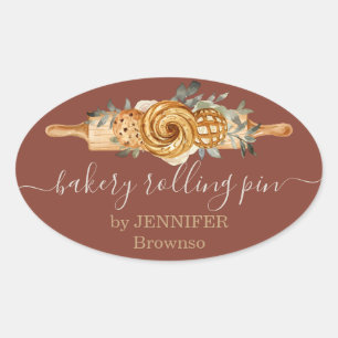 Rolling Pin Bakery Cookies Broden elegant bruin Ovale Sticker