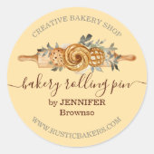 Rolling Pin Bakery Cookies Broden elegant geel Ronde Sticker (Voorkant)