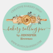 Rolling Pin Bakery Cookies Broden elegant groen Ronde Sticker (Voorkant)