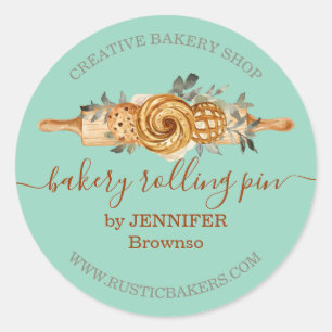 Rolling Pin Bakery Cookies Broden elegant groen Ronde Sticker