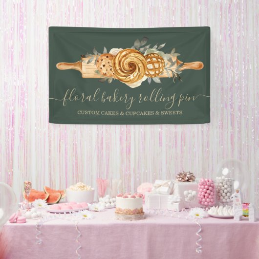 Rolling Pin Bakery Cookies Broodsalie groen goud Spandoek (Feest)