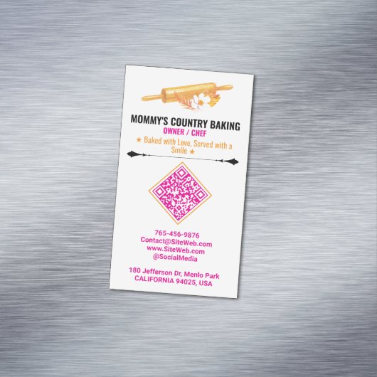 Rolling Pin Logo & Slogan | Premade QR Code Bakery Magnetisch Visitekaartje (Voorbeeld)